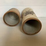 Pair of Mexican Tonala owl scroll vases