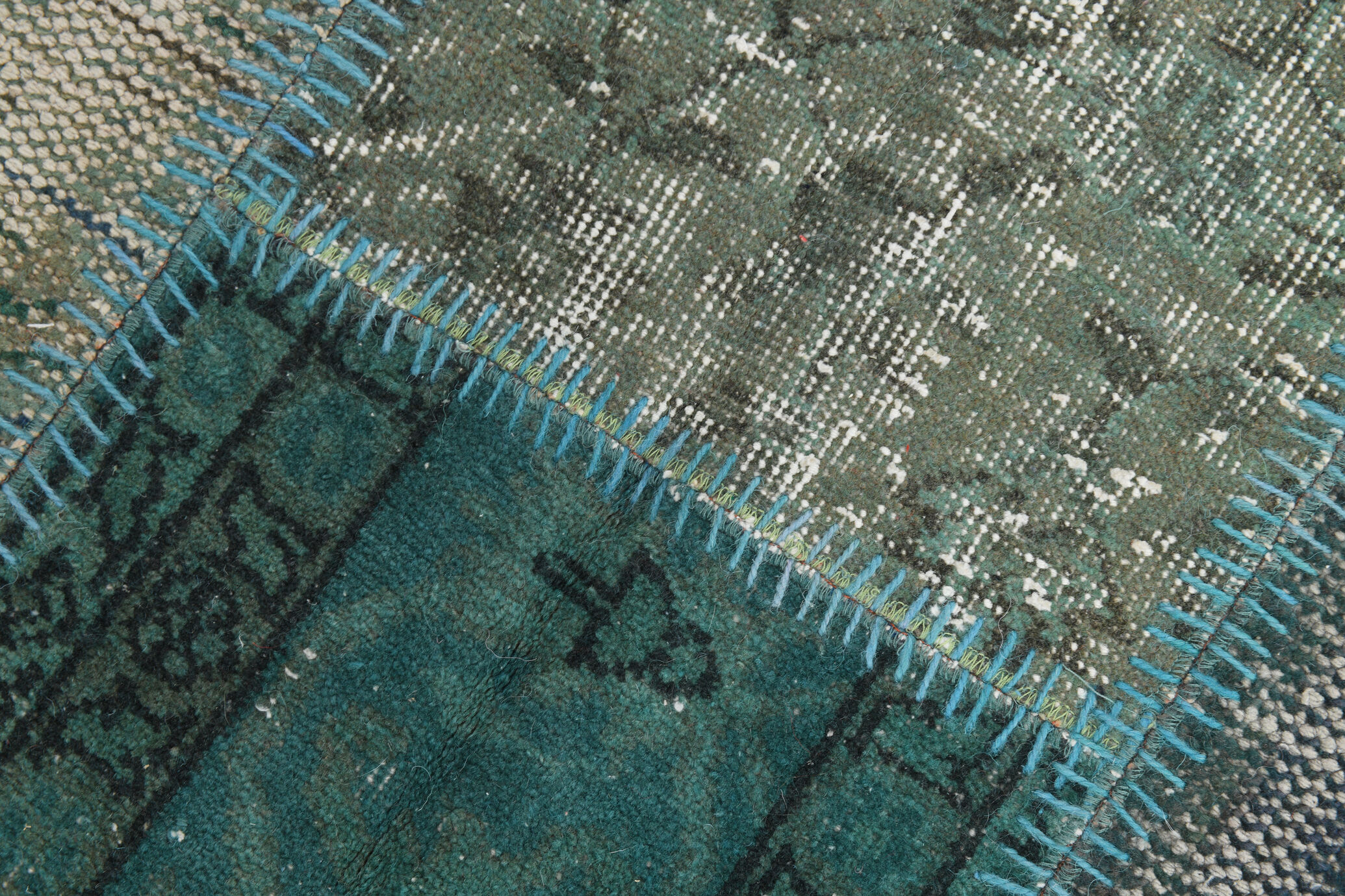 7x10 Green Vintage Patchwork Rug 300x210Cm