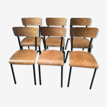 Lot of six vintage school chairs