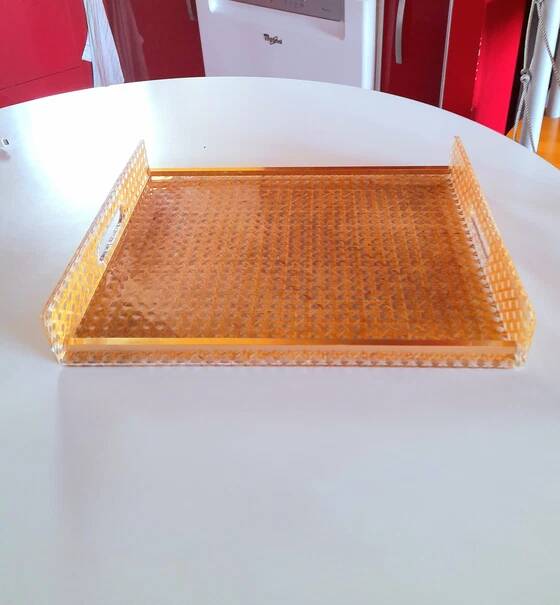 Plateau en cannage et lucite, G.Crespi pour Dior