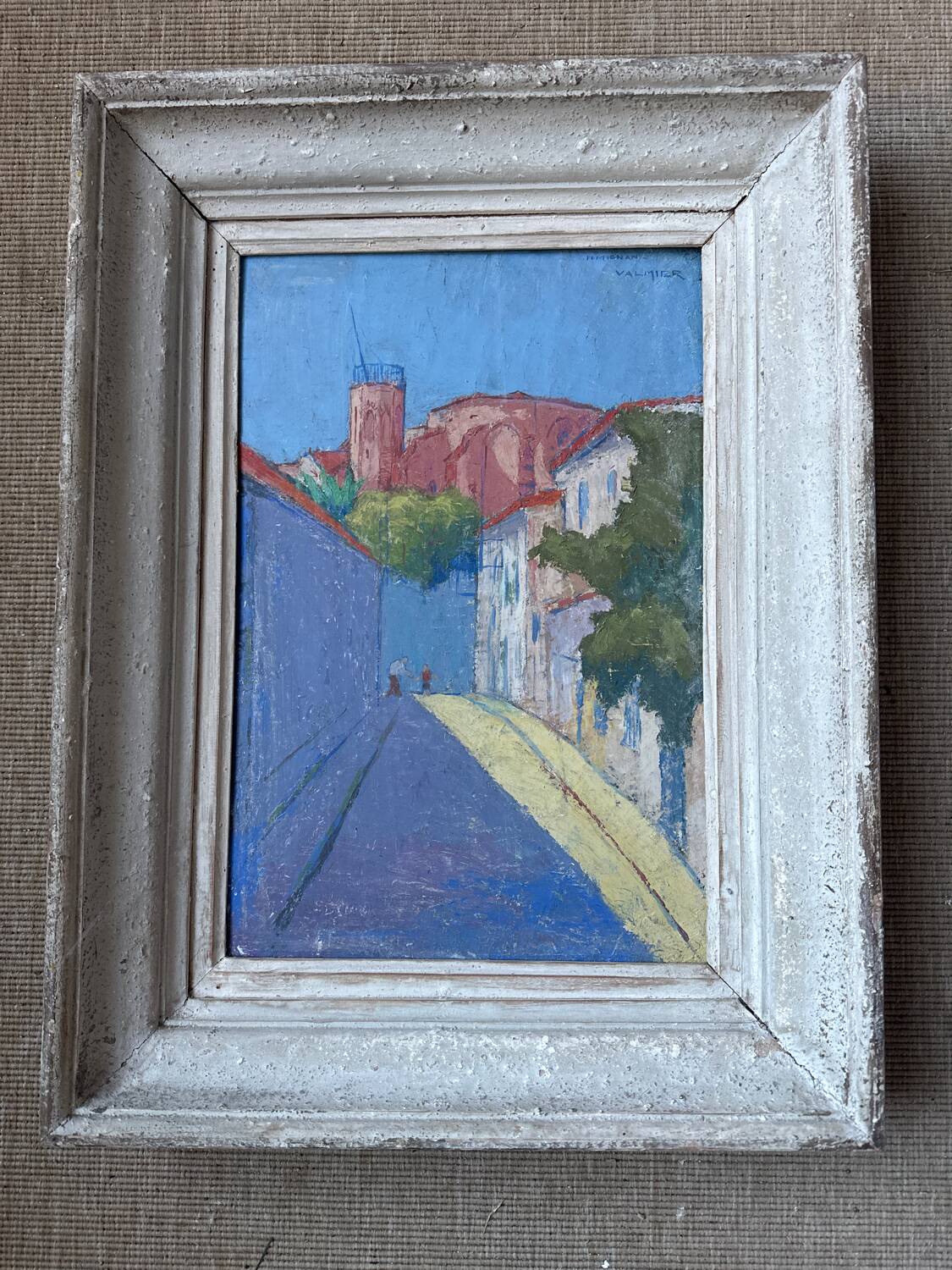 Painting signed Jean-Maurice Valmier, Rue des Jasmins, Perpignan