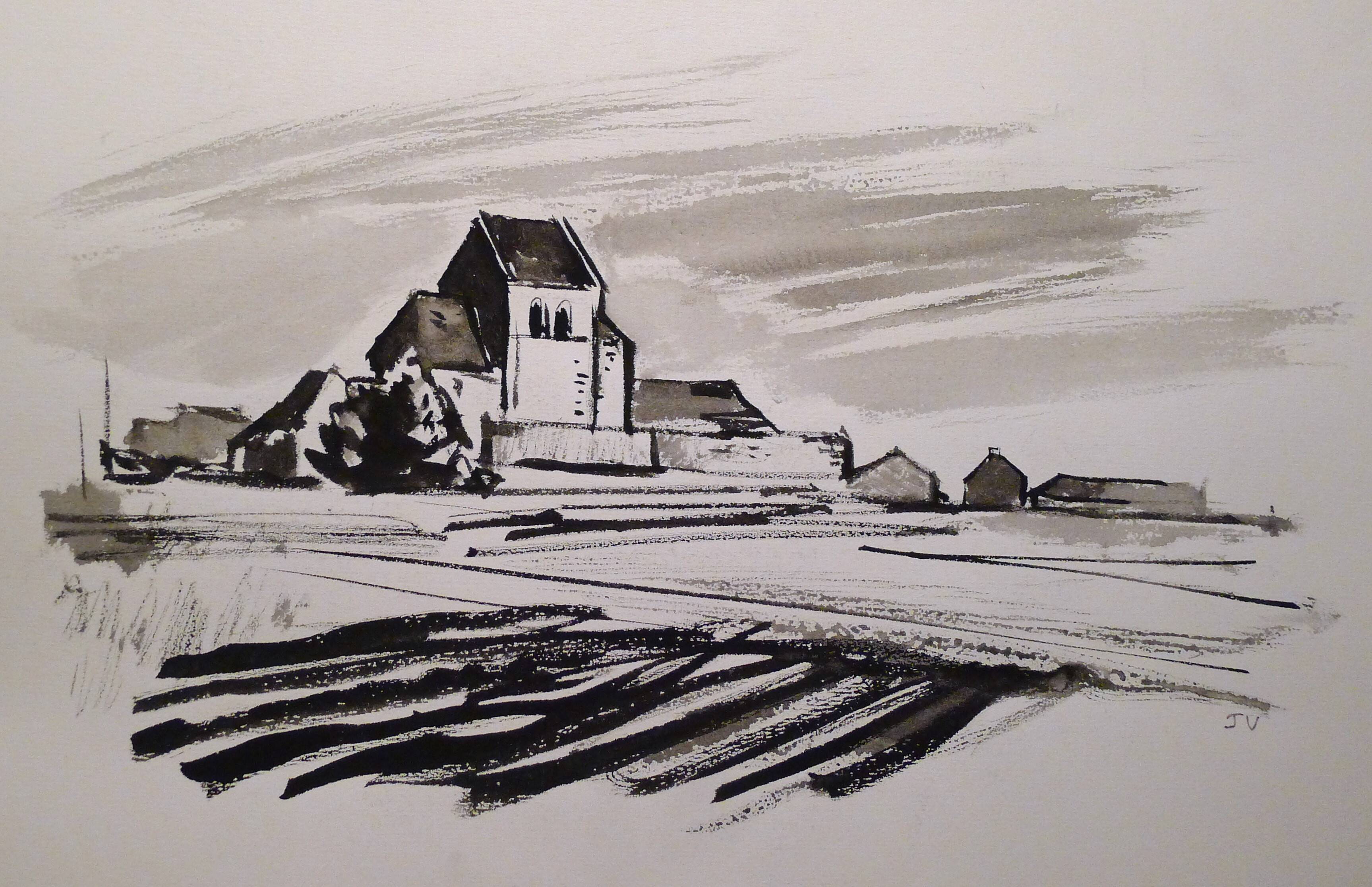 Original drawing in black chalk by Jean Villette (1913-2005)