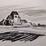 Original drawing in black chalk by Jean Villette (1913-2005)