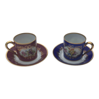 Lot de 2 tasses et soucoupes Limoges 1950