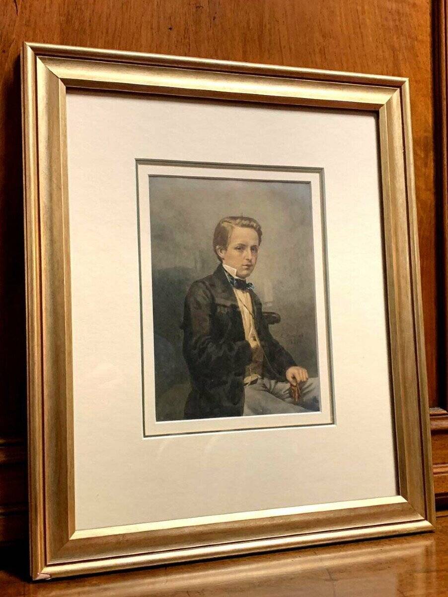 Swiss school 19th (1856): Portrait In Watercolor On Parchment Paper
