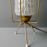 Brass tripod lamp and 1950s glass