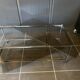 Table basse double plateau verre chrome style Bauhaus vintage 1970