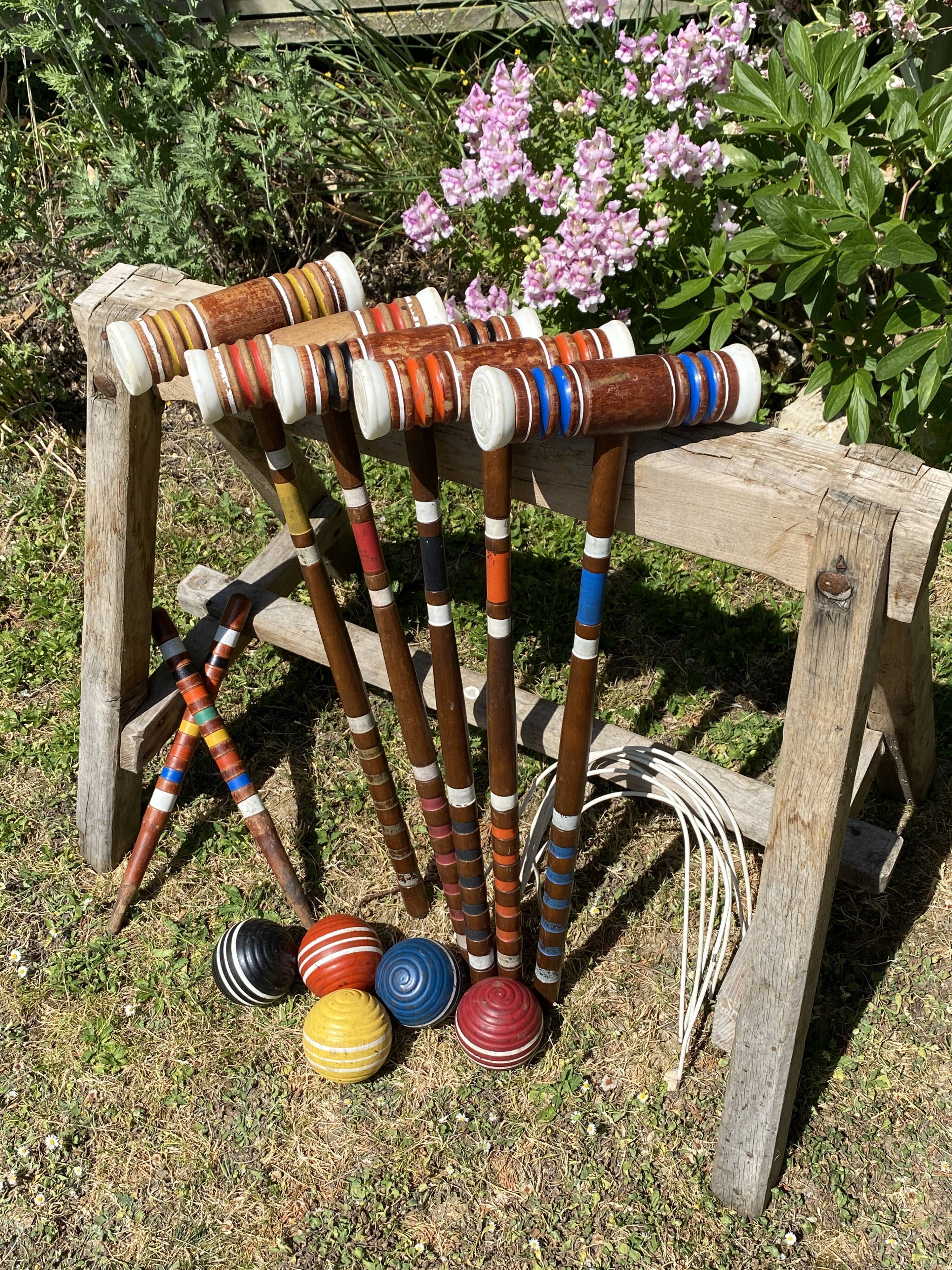 Old wooden croquet game