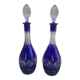 Pair of cobalt blue crystal decanters