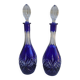 Pair of cobalt blue crystal decanters