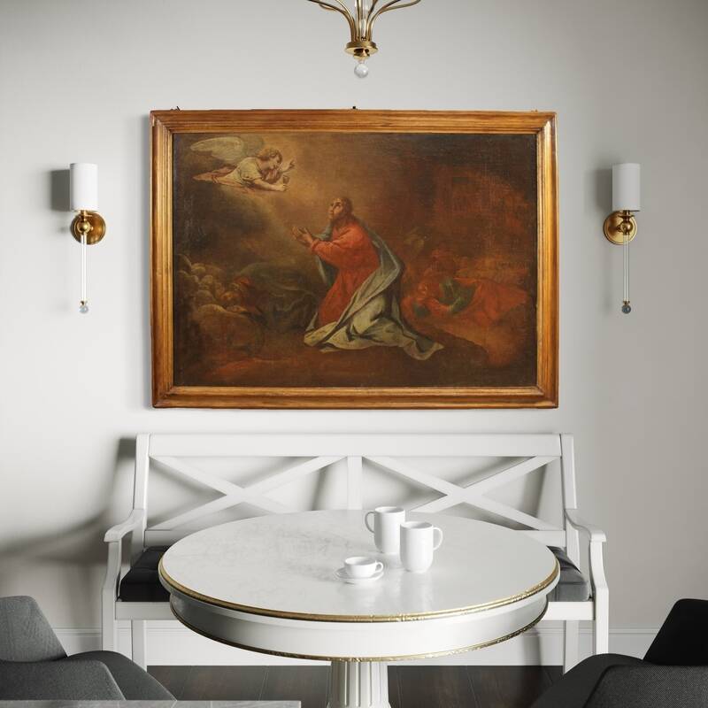 Antique Italian painting Christ in the Garden of Olives from 17th century