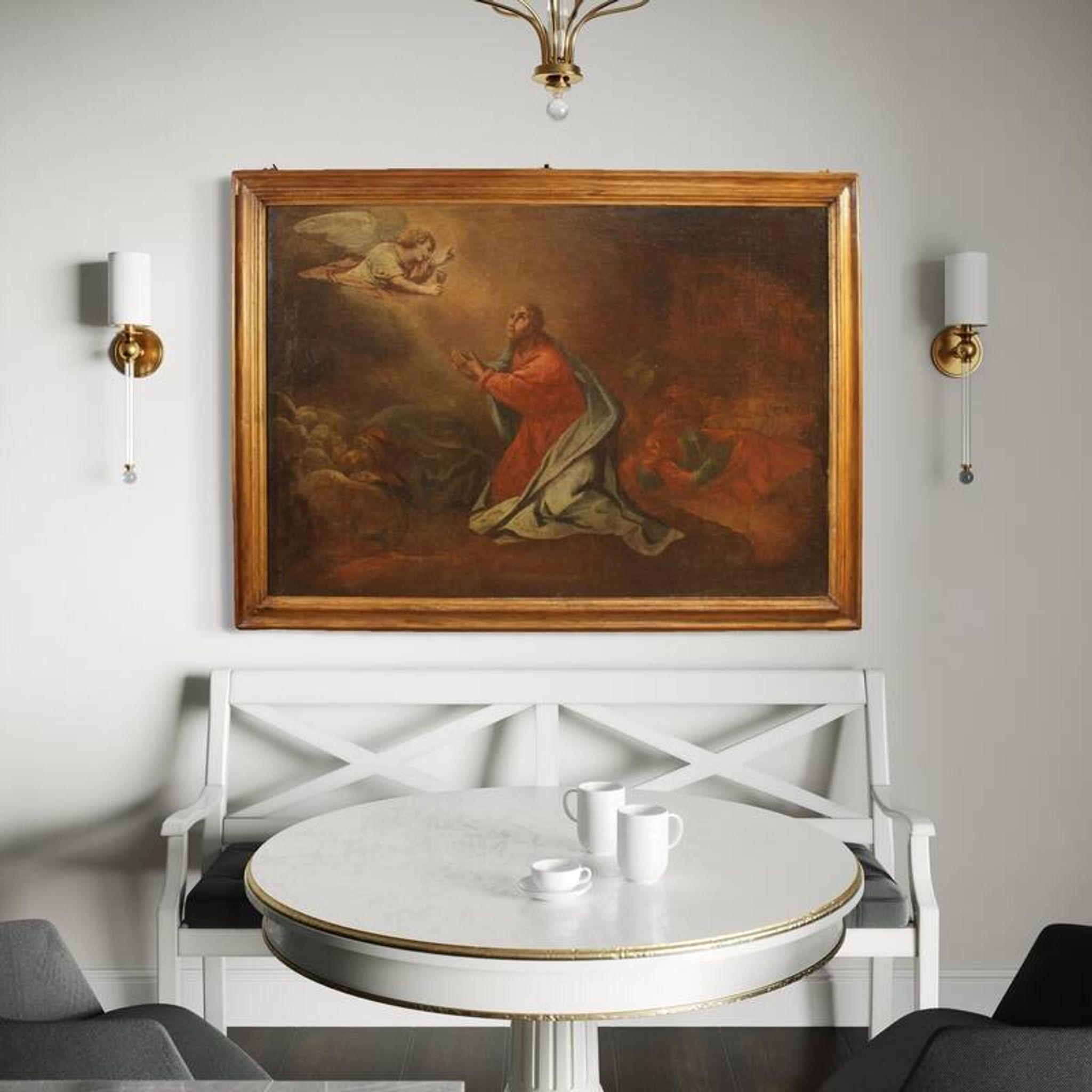 Antique Italian painting Christ in the Garden of Olives from 17th century