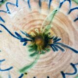 Glazed ceramic dish with green and blue floral decoration – vintage southern earthenware – handmade