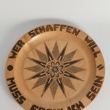 Decorative Hand-carved Wooden Plate with Pyrography, Germany 1960s