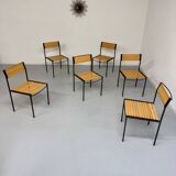 6 old metal and wood chairs, Italian design from the 80s, vintage