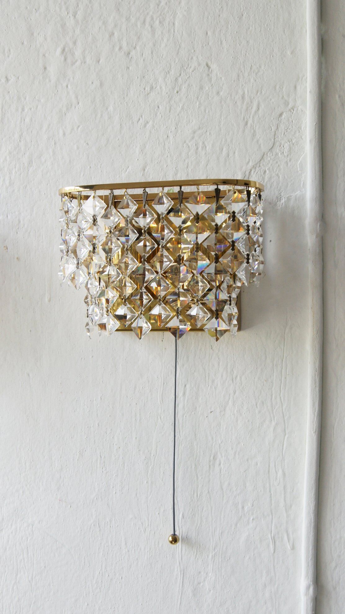 Appliques murales en laiton et cristal en verre de Palwa