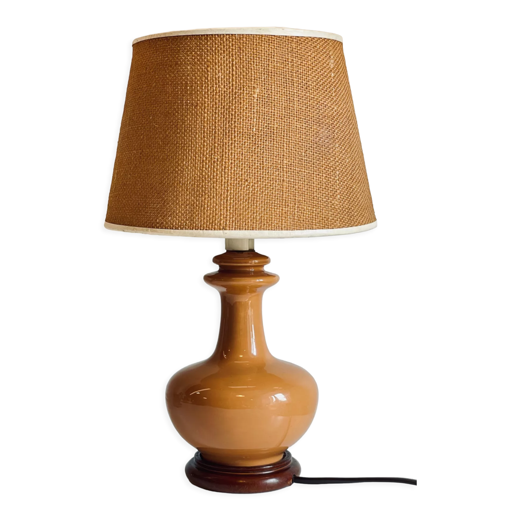 Ceramic lamp wood and vintage jute