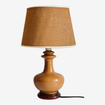 Lampe en céramique bois et jute vintage