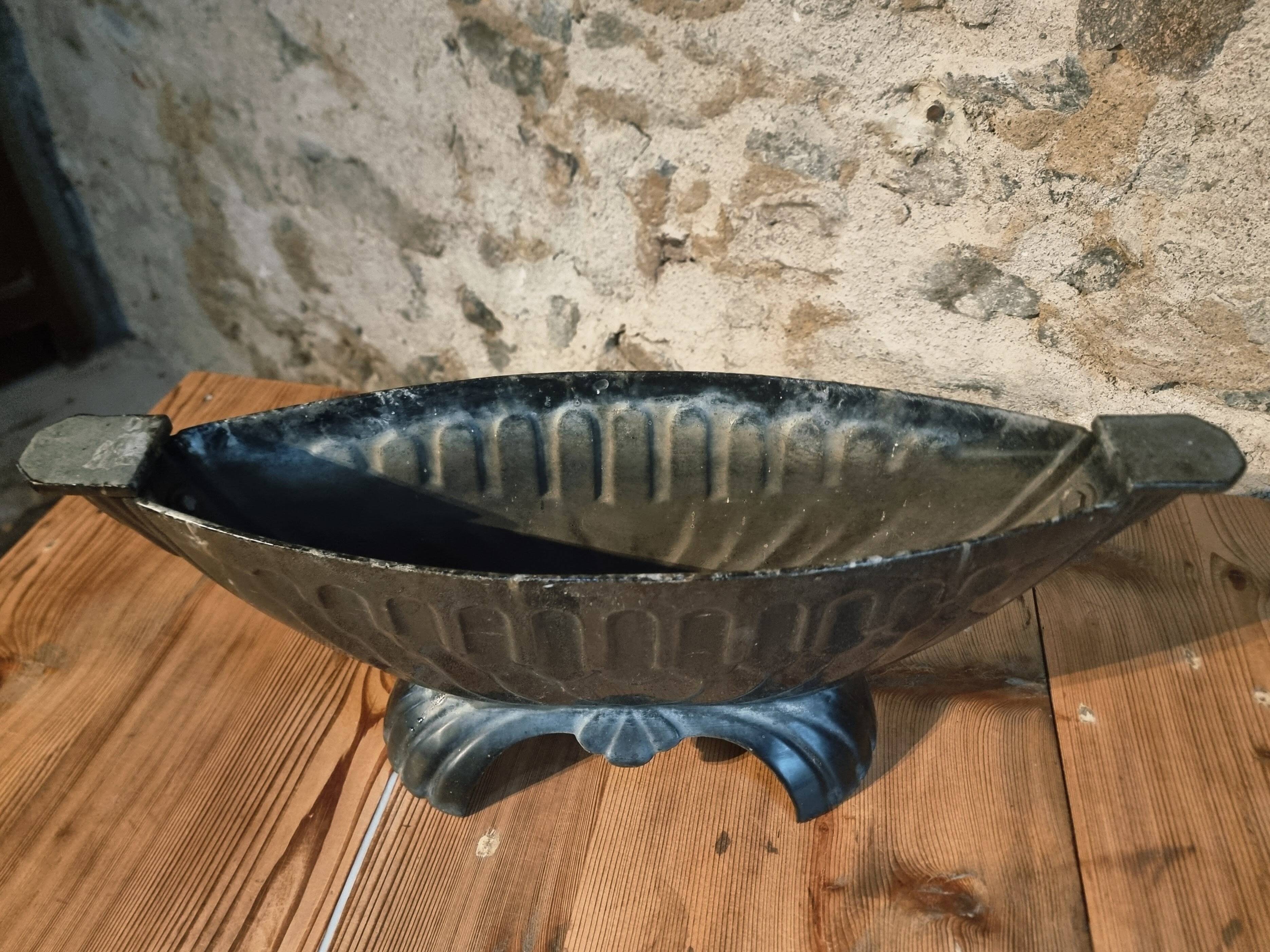 French Art Deco cast iron enamel planter – 1920s–1930s