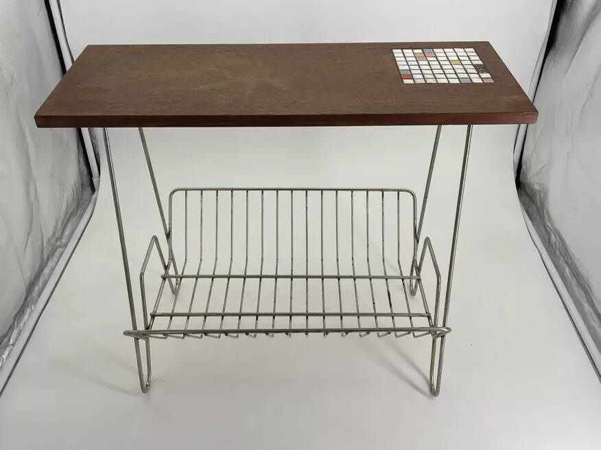 Vintage teak and metal Mid Century magazine rack