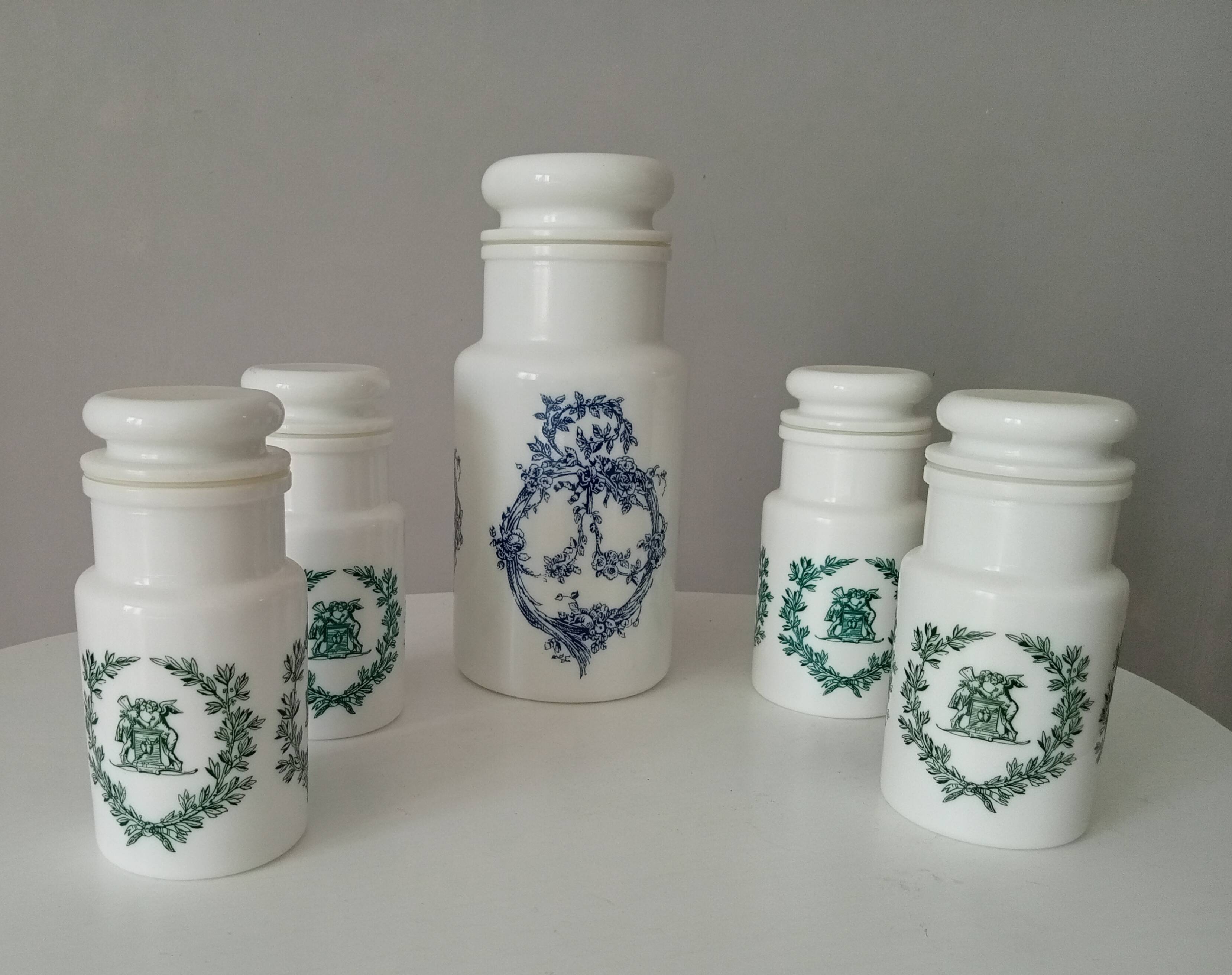 Set of vintage Italian opaline jars