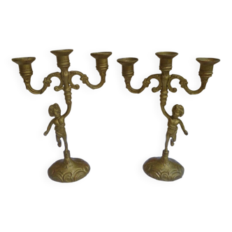 Paire de chandeliers chérubins vintage