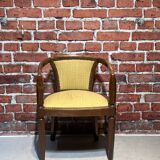 Set of a chair and an armchair in wood and yellow fabric