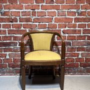 Set of a chair and an armchair in wood and yellow fabric