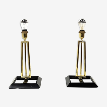 Set of two sculptural Hollywood regency brass table lamps, 1970s