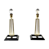 Ensemble de deux lampes de table sculpturales en laiton Hollywood Regency, années 1970