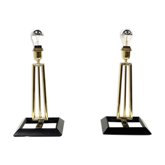 Set of two sculptural Hollywood regency brass table lamps, 1970s