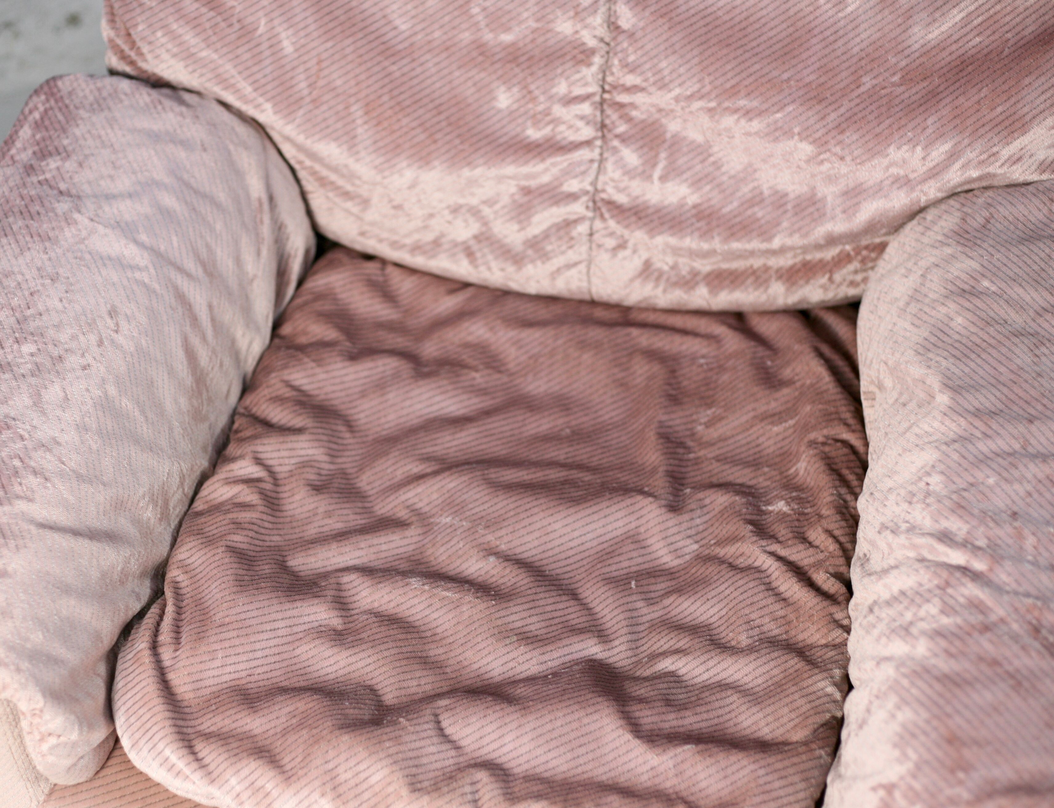 Cinna, pair of armchairs foam and velvet ras pink pale, France, circa 1970