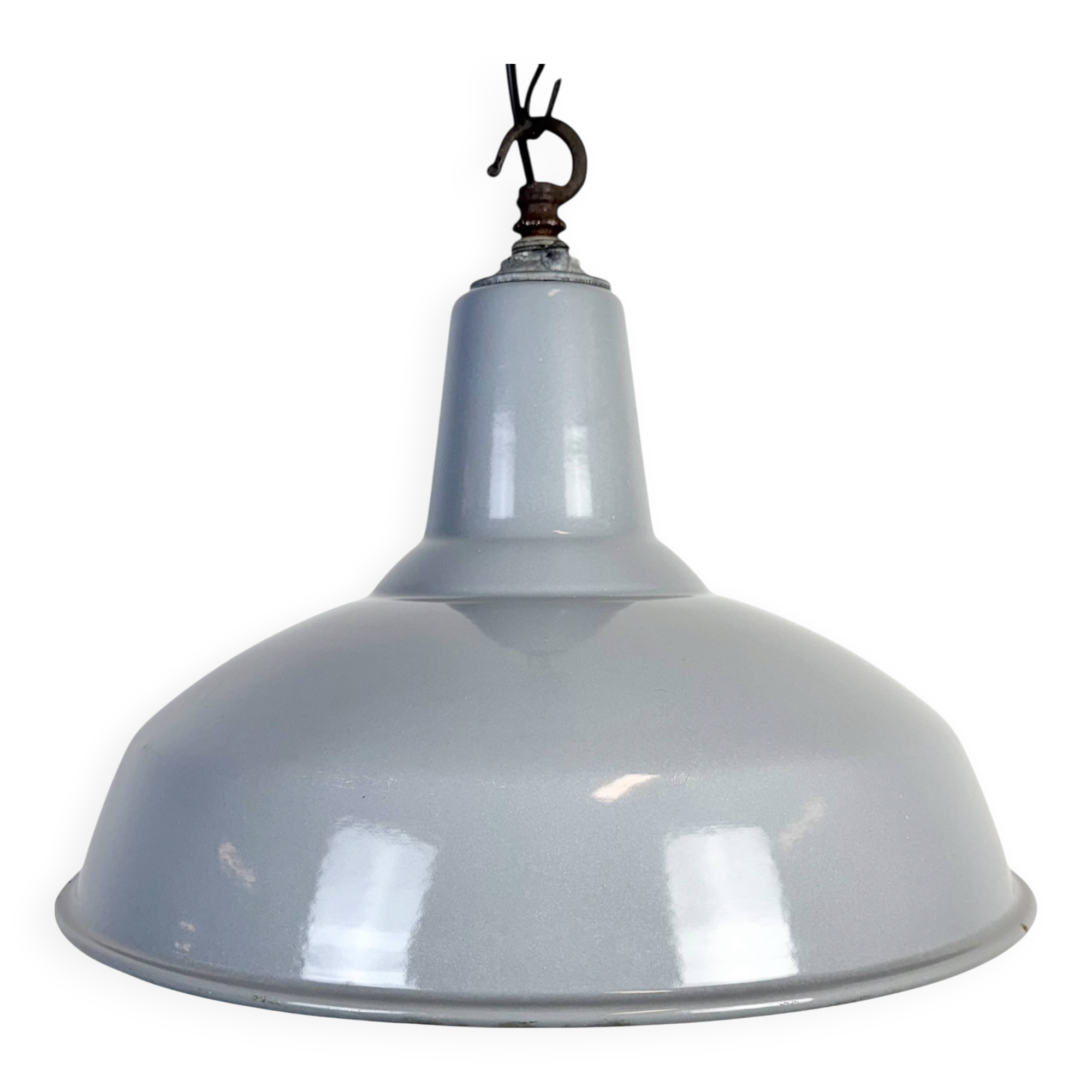 Industrial British Grey Enamel Factory Pendant Lamp, 1960s
