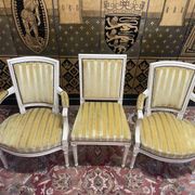 Pair of Louis XVI style cabriolet armchairs and Louis XVI chair