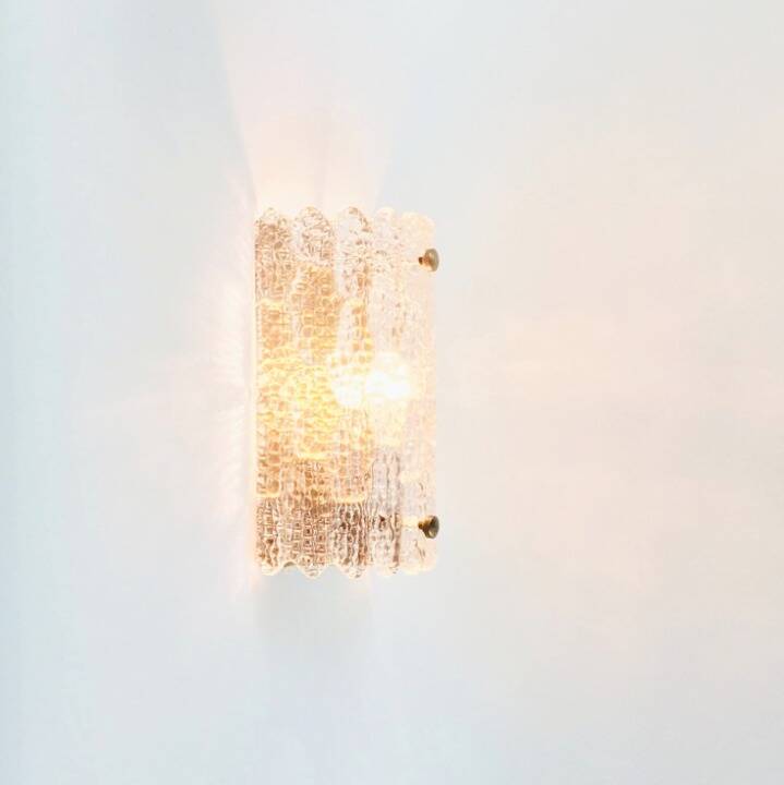 Mid-Century Scandinavian Glass & Brass Wall Light by Carl Fagerlund for Orrefors, Sweden, 1960s