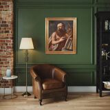 Antique religious painting from the 17th century, Penitent Saint Jerome