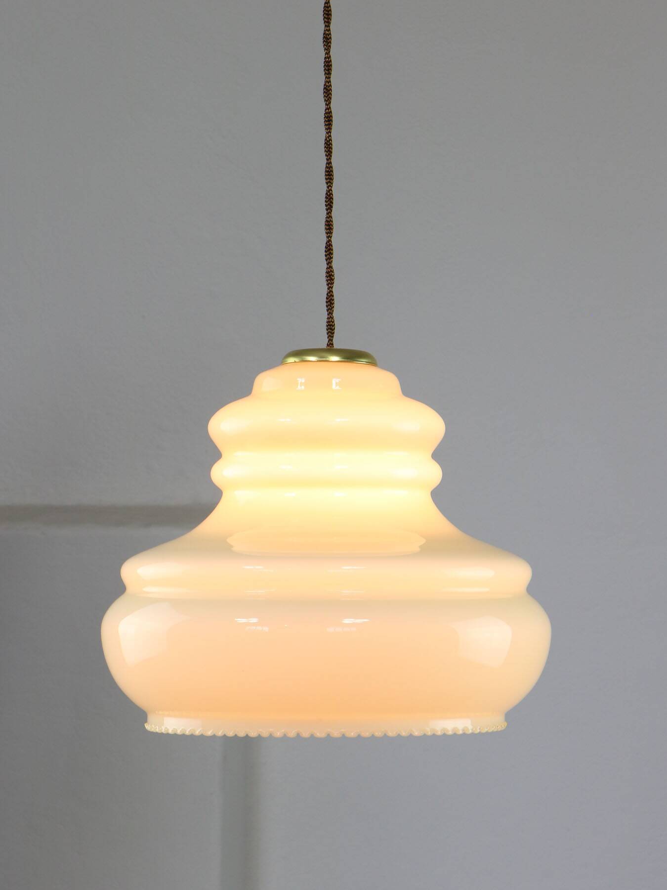 Mid-Century Italian Yellow Glass and Brass Pendant Lamp