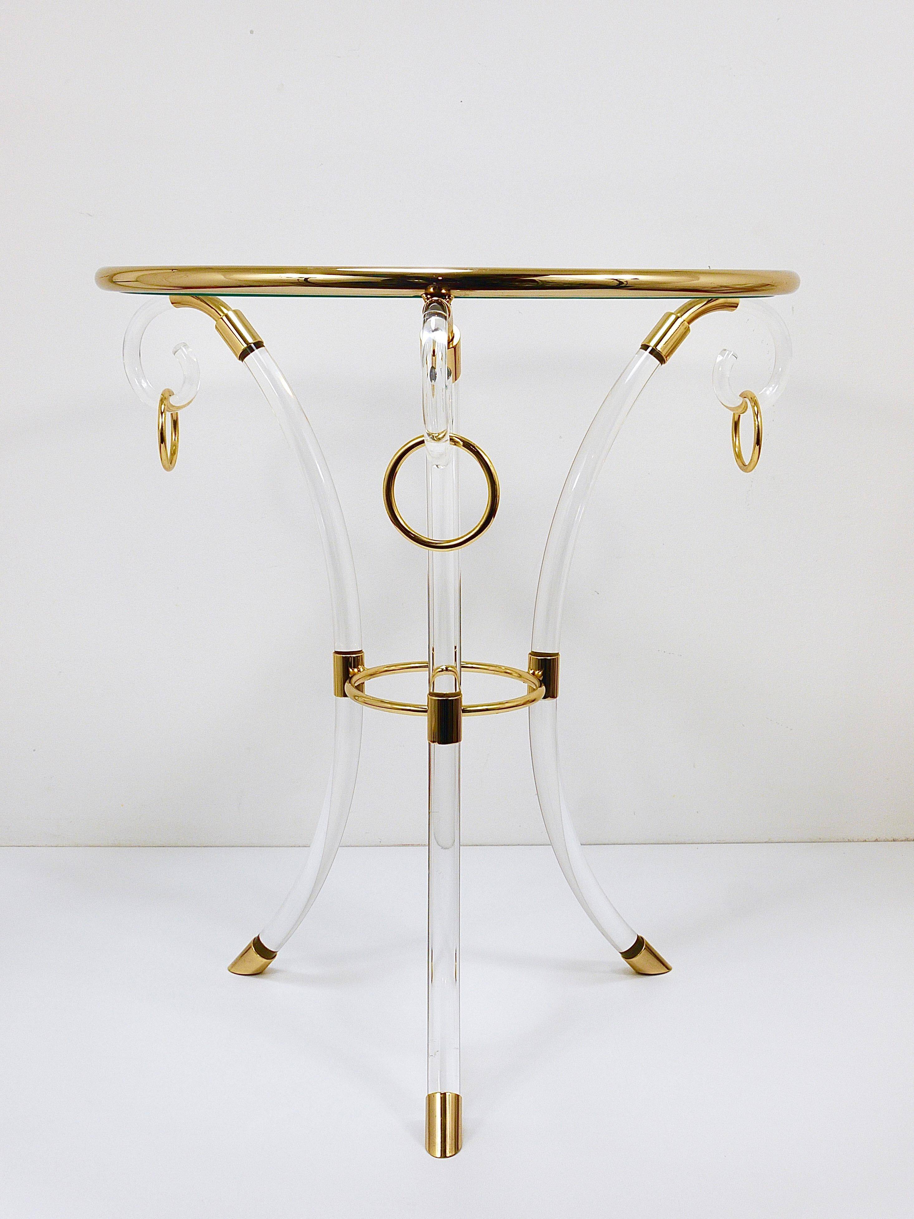 Table basse Tripode style Maison Jansen en lucite et métal doré