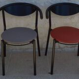 4  Chaises de style gondole structure métallique cossus et simili cuir