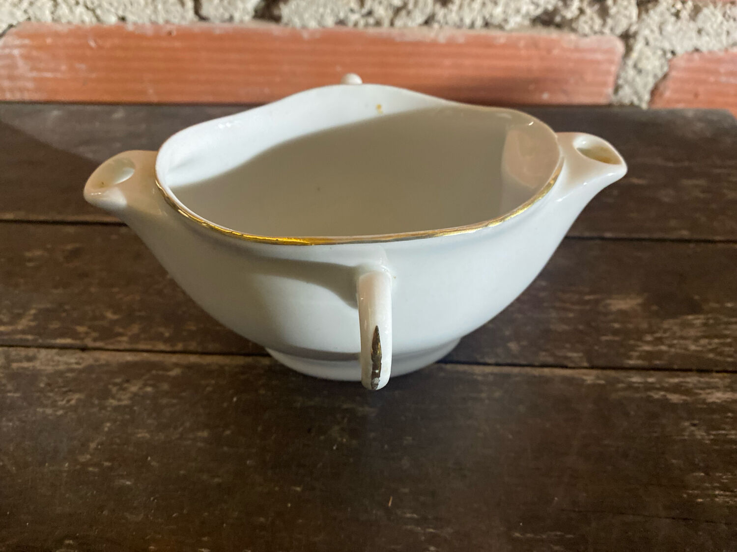 Double Sauce Boat Antique Gras & Maigre White Porcelain #D906