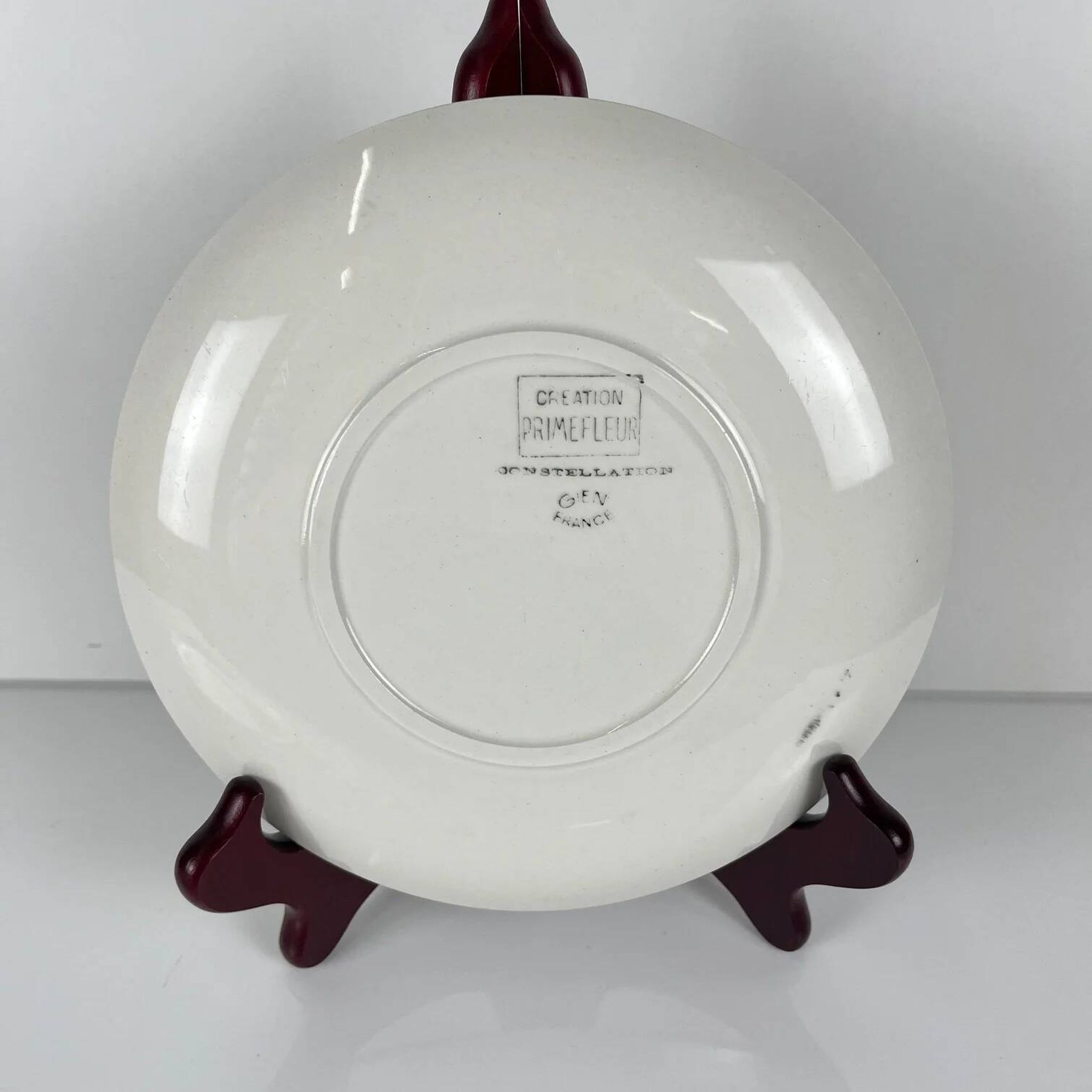 4 assiettes à dessert Gien, création Primefleur, modèle "Constellation", 1950