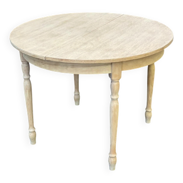 Round extendable dining table Louis Philippe stripped in oak 1960 100cm