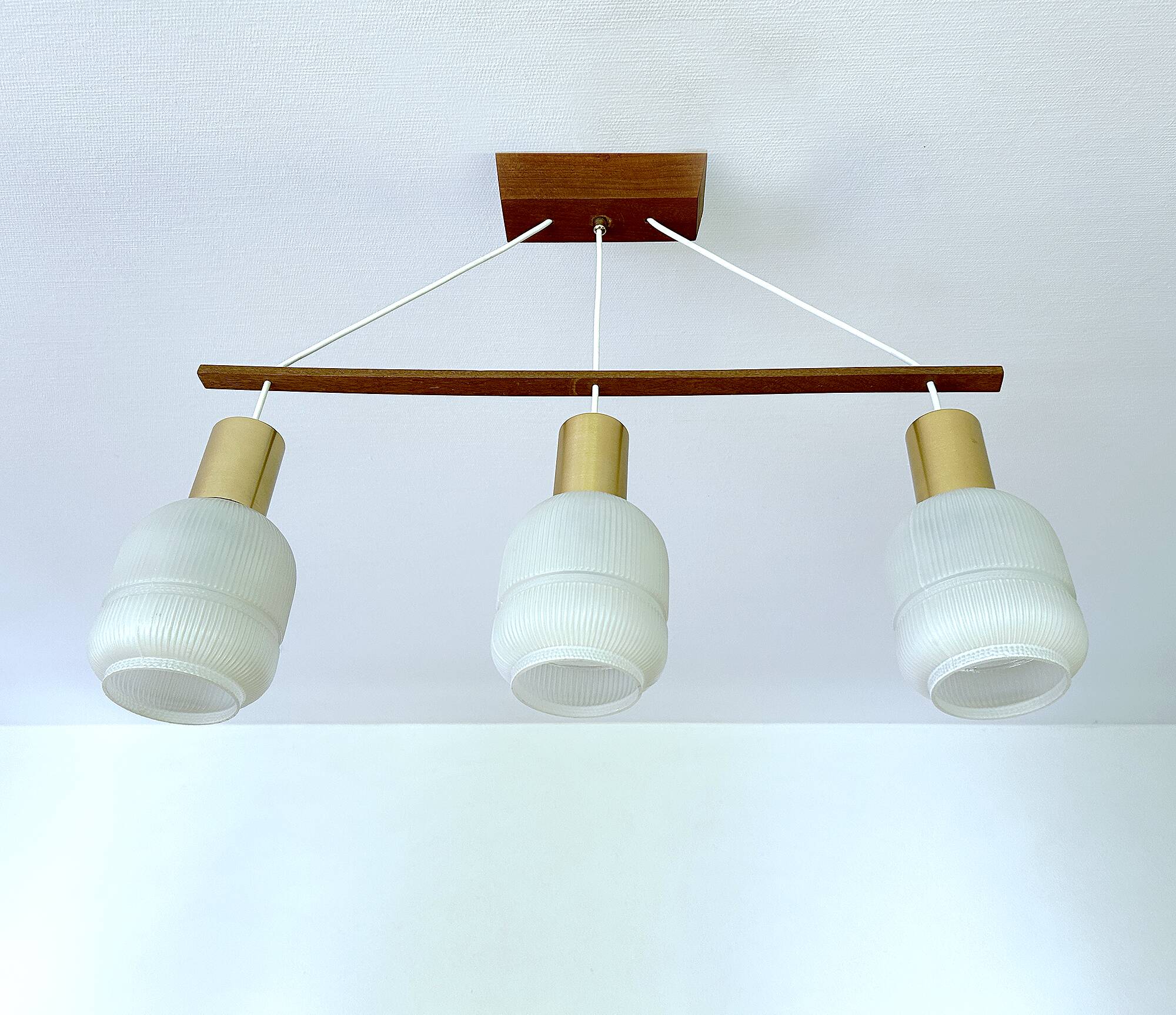 Vintage Scandinavian Pendant Light Teak Glass