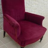 Bergère with blackened wooden legs on casters, Napoleon III period, velvet upholstery