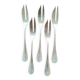 Set of 5 silver metal cake forks