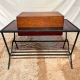 Work table or bar from the 1950s in wrought iron and red glass