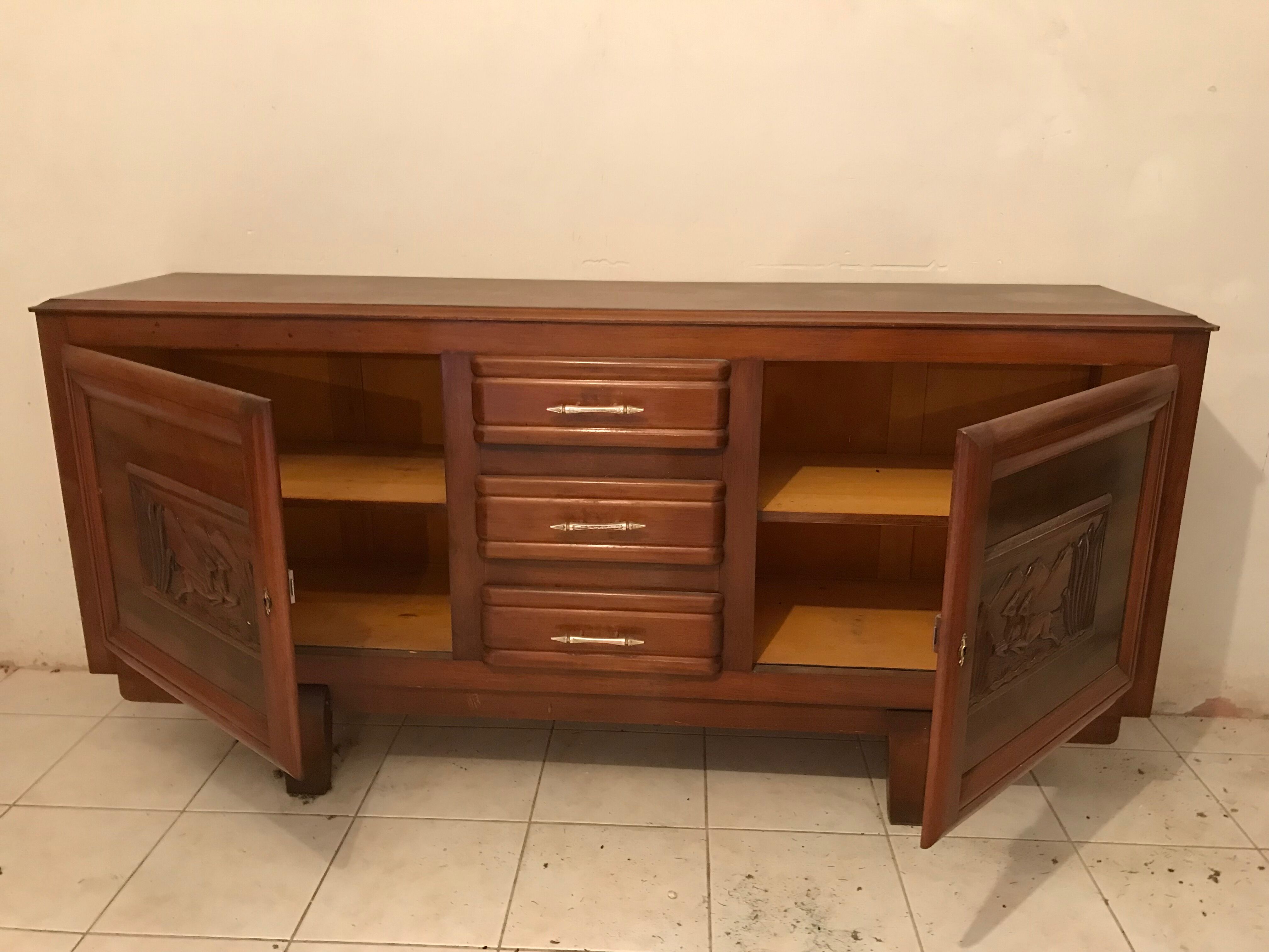 Bahut enfilade of the 1950s in solid wood