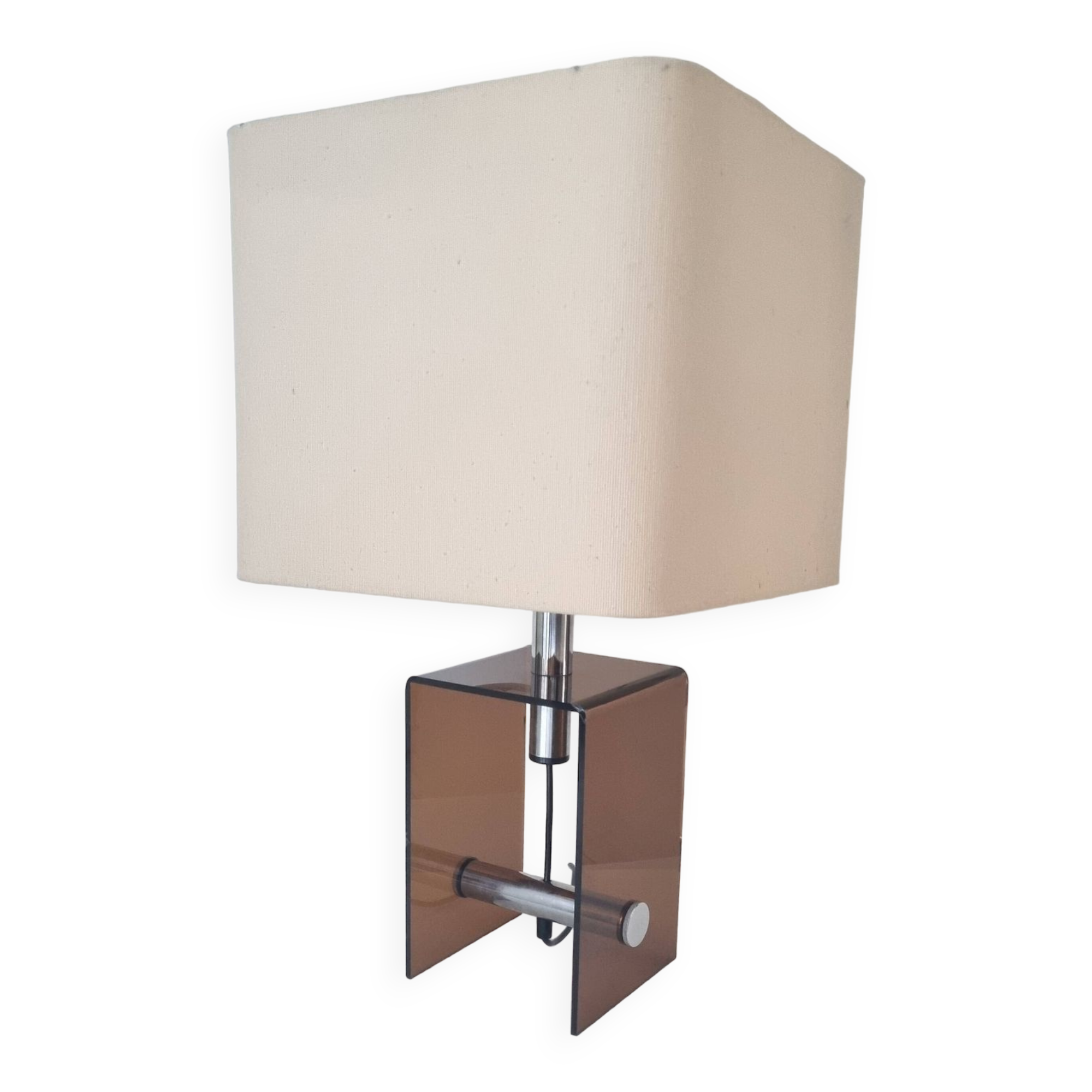 Mid-century smokey brown acrylic glass and chrome table lamp, 1970s