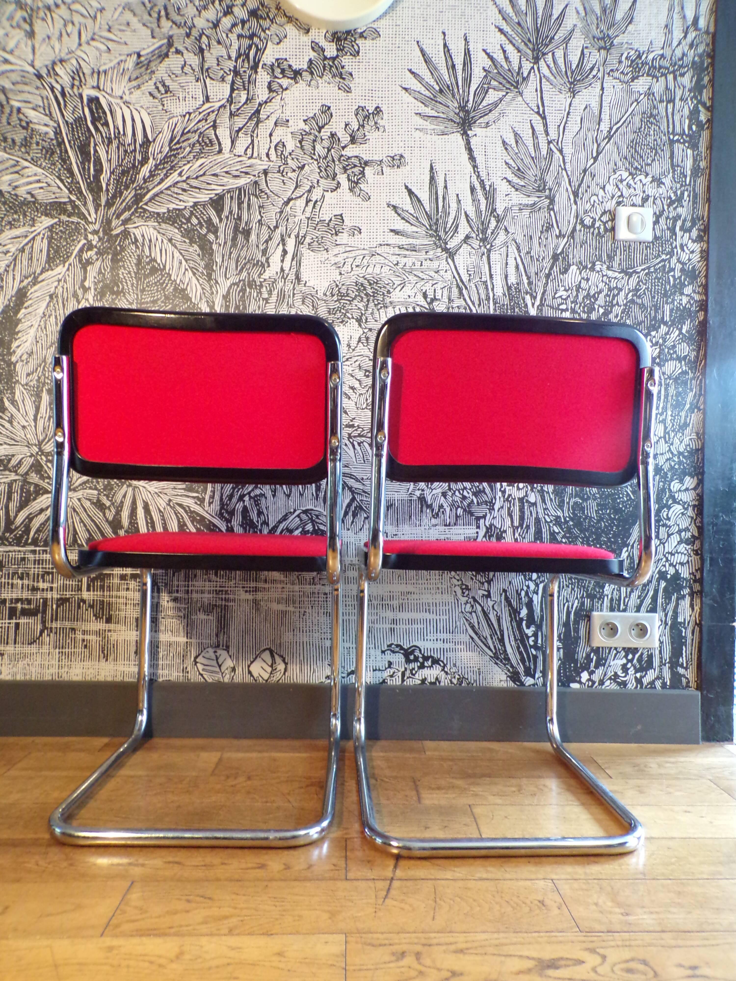 Pair of Cesca B32 Marcel Breuer chairs in red fabric
