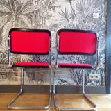 Pair of Cesca B32 Marcel Breuer chairs in red fabric